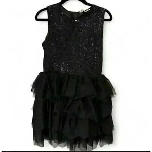 H&M Girls Size 12 Black Sequin Tulle Party Dress Sleeveless